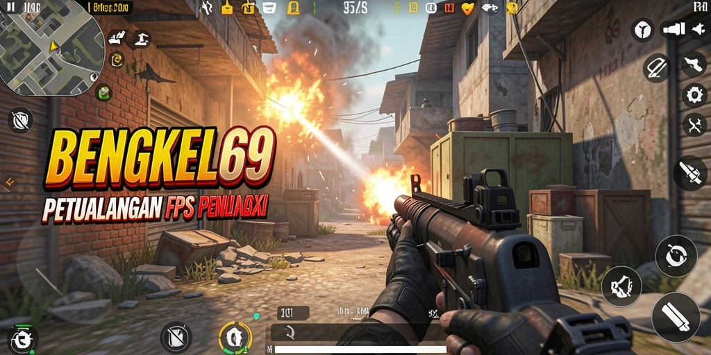 Tampilan gameplay intens di BENGKEL69, menampilkan aksi FPS yang mendebarkan.