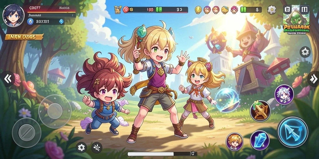 Screenshot gameplay C0077 menampilkan aksi karakter di dunia anime yang indah.