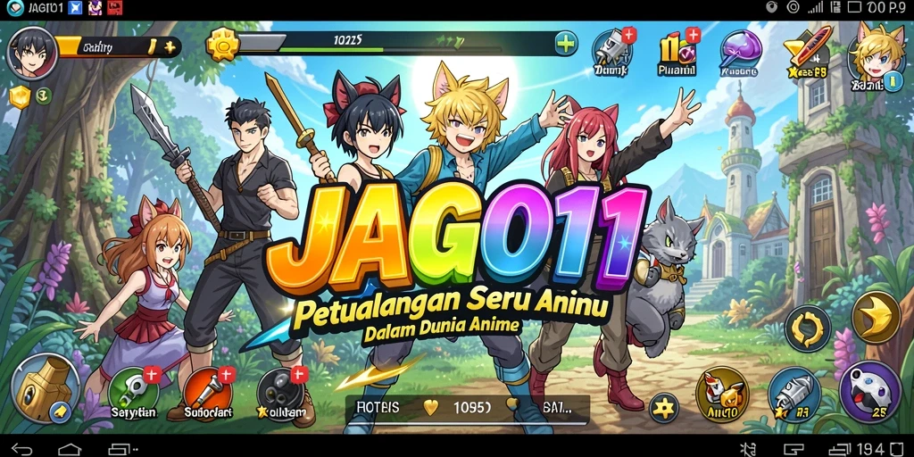 Tampilan gameplay seru dengan karakter anime unik dan latar belakang menakjubkan.