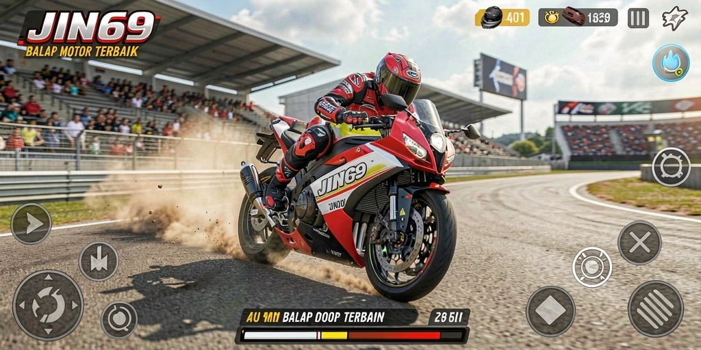 Gameplay JIN69 menampilkan balapan motor yang seru dan menegangkan.