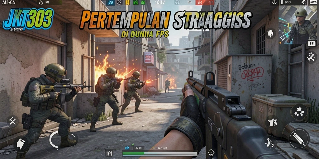 Screenshot utama JKT303 menampilkan aksi mendebarkan dalam pertempuran FPS.