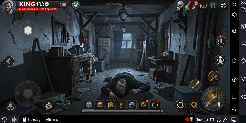 Tampilan gameplay KING403 yang menakutkan dengan suasana mencekam.