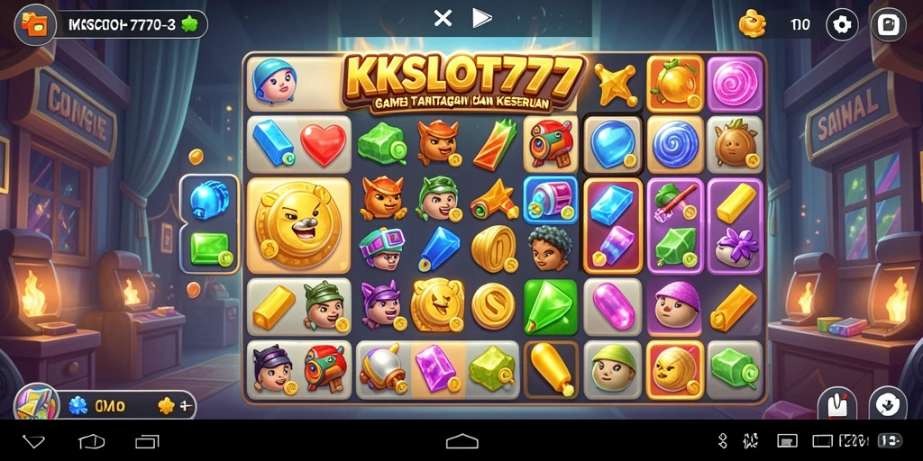Tampilan permainan KKSLOT777 dengan elemen Match-3 yang cerah dan menarik.