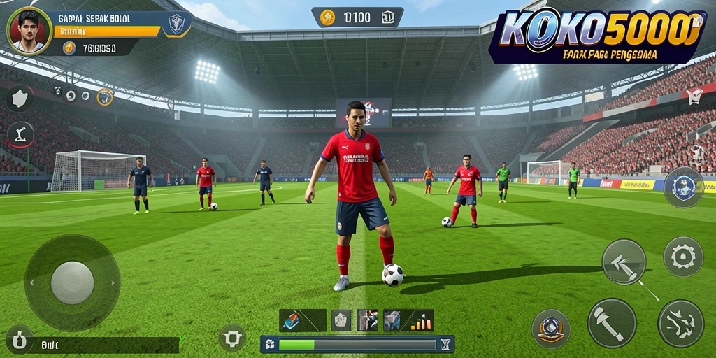 Tangkapan layar gameplay KOKO5000 menampilkan aksi sepak bola yang seru dan mendebarkan.