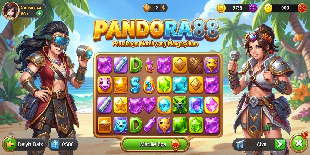 Screenshot gameplay PANDORA88 menampilkan keseruan mencocokkan permata.