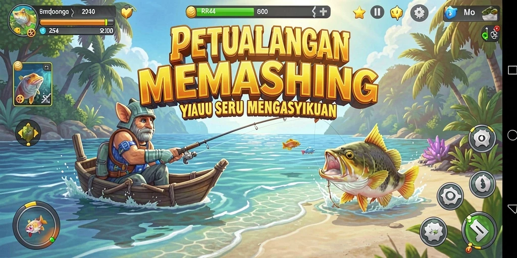 Screenshot menampilkan gameplay memancing yang seru dan menantang.