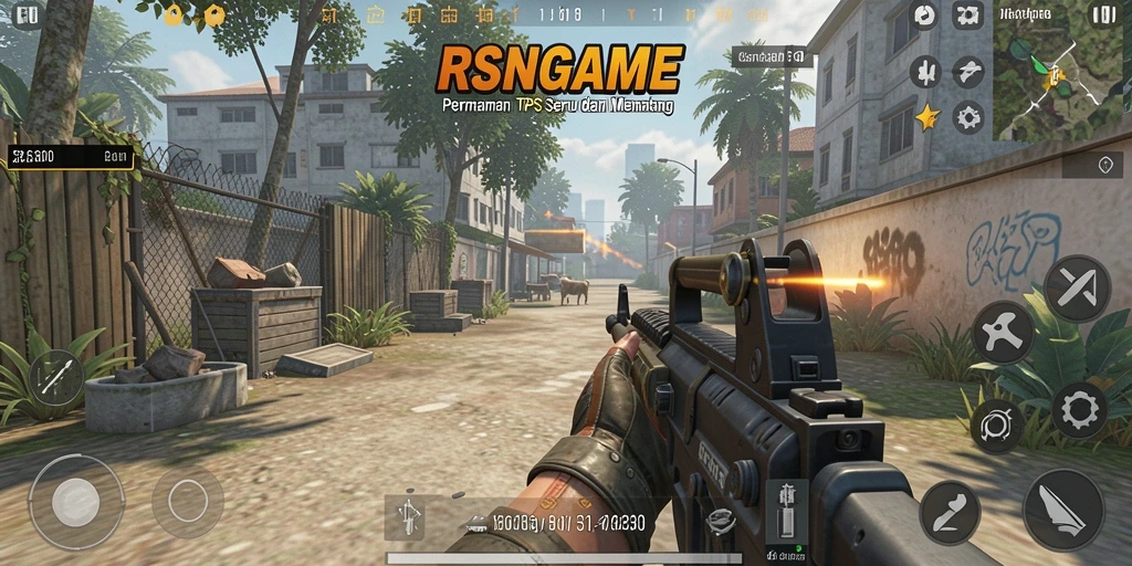 Screenshot dari gameplay RSNGAME menampilkan aksi menembak yang intens.