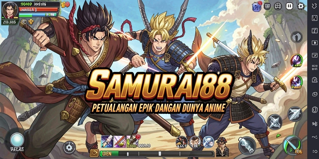 Screenshot SAMURAI88 menampilkan aksi karakter dalam pertarungan Anime yang mendebarkan.