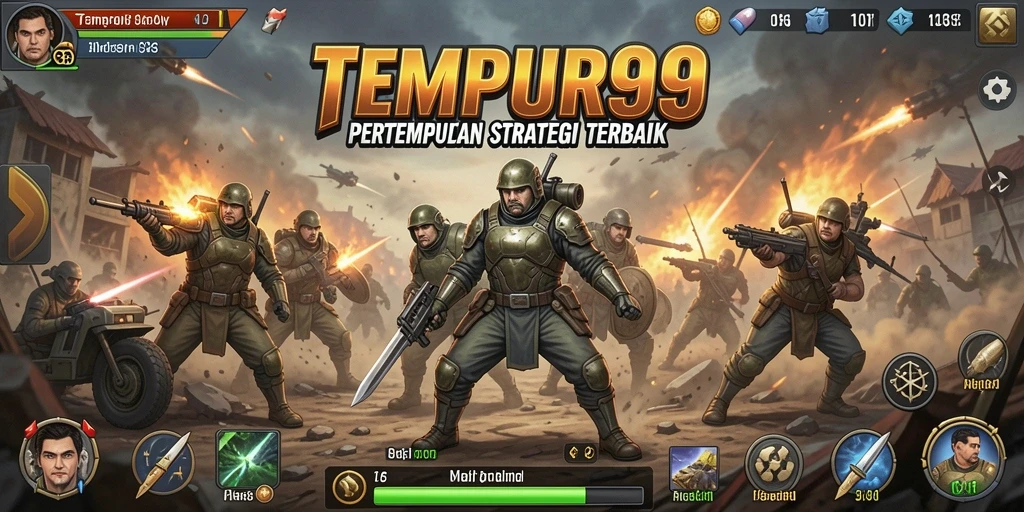 Screenshot gameplay <strong>TEMPUR99</strong> menampilkan strategi pertempuran yang intens.