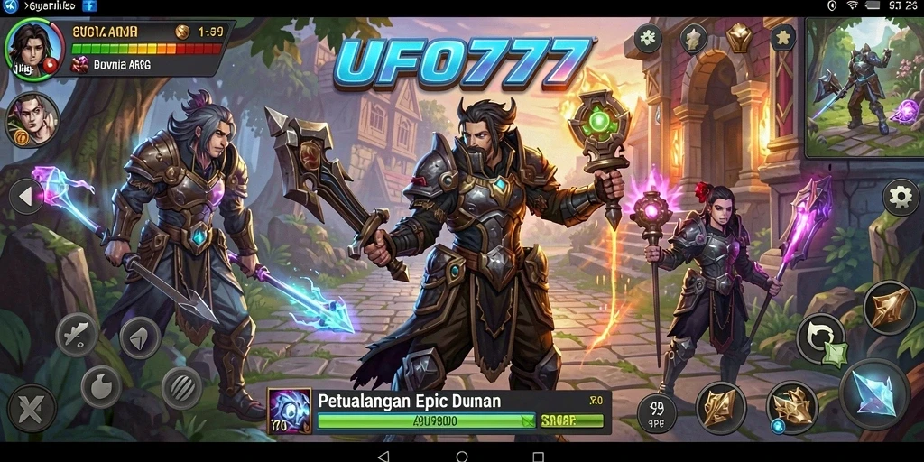 Screenshot menunjukkan pertarungan epik dalam game ARPG UFO777.