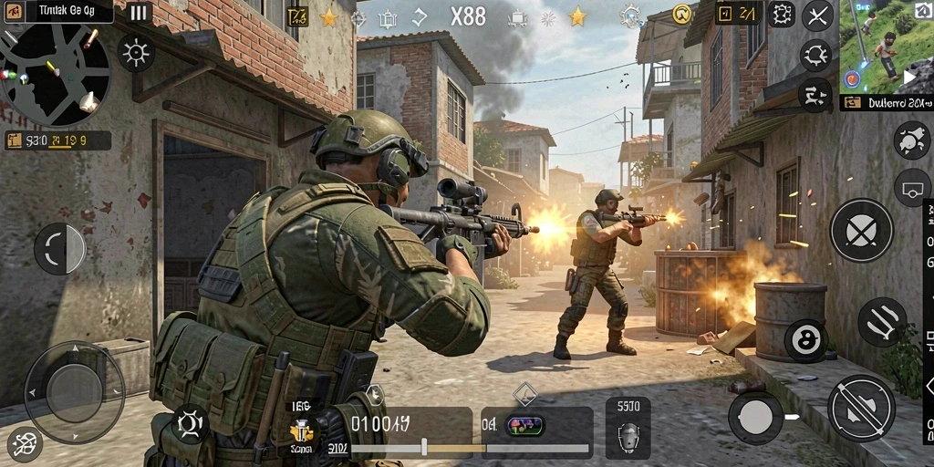 Tampilan menarik dari gameplay X88 dengan aksi tembak-menembak yang seru.